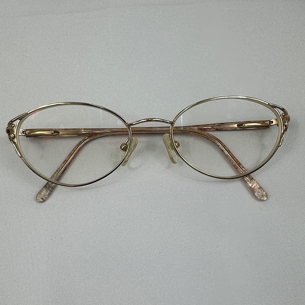 Vintage Oval 22K Gold Plated Eyeglasses Frames 90s Retro Marbled Red Arms 22KGP